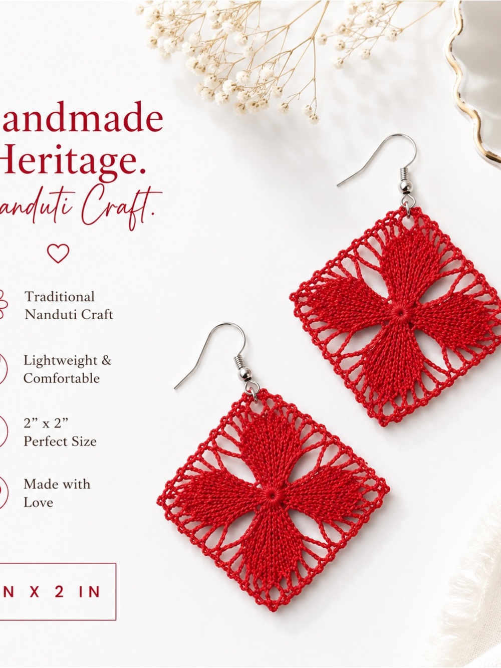 Paraguay Nanduti orange / coral earrings woven by hand.